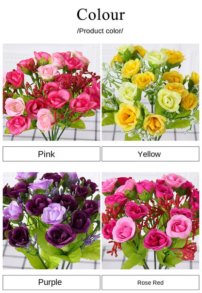 Silk Flower Bouquet - 7 Fork 21 Head Diamond Rose Flower