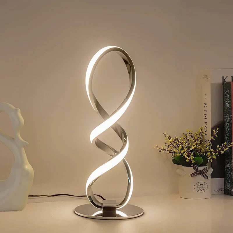 Modern Chrome Plated High Polished LED Table Lamp - Twisted Lines