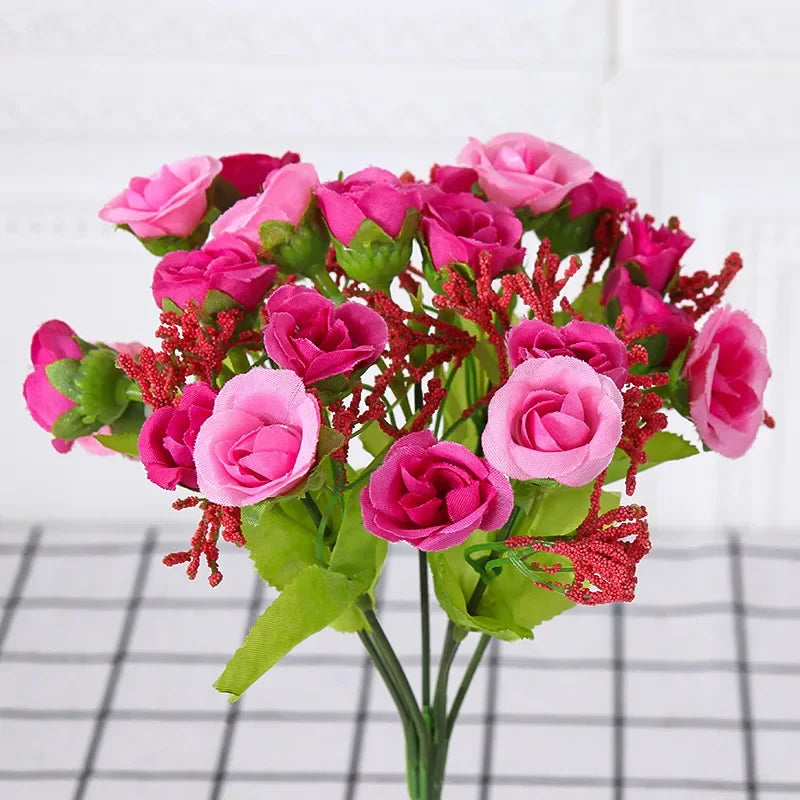 Silk Flower Bouquet - 7 Fork 21 Head Diamond Rose Flower