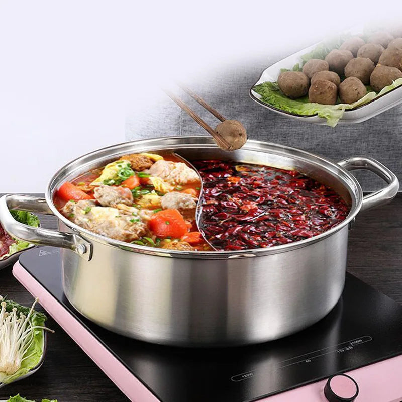 Divided Nonstick Stainless Steel Hot Pot & Fryer