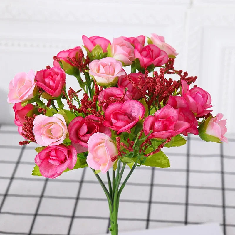 Silk Flower Bouquet - 7 Fork 21 Head Diamond Rose Flower