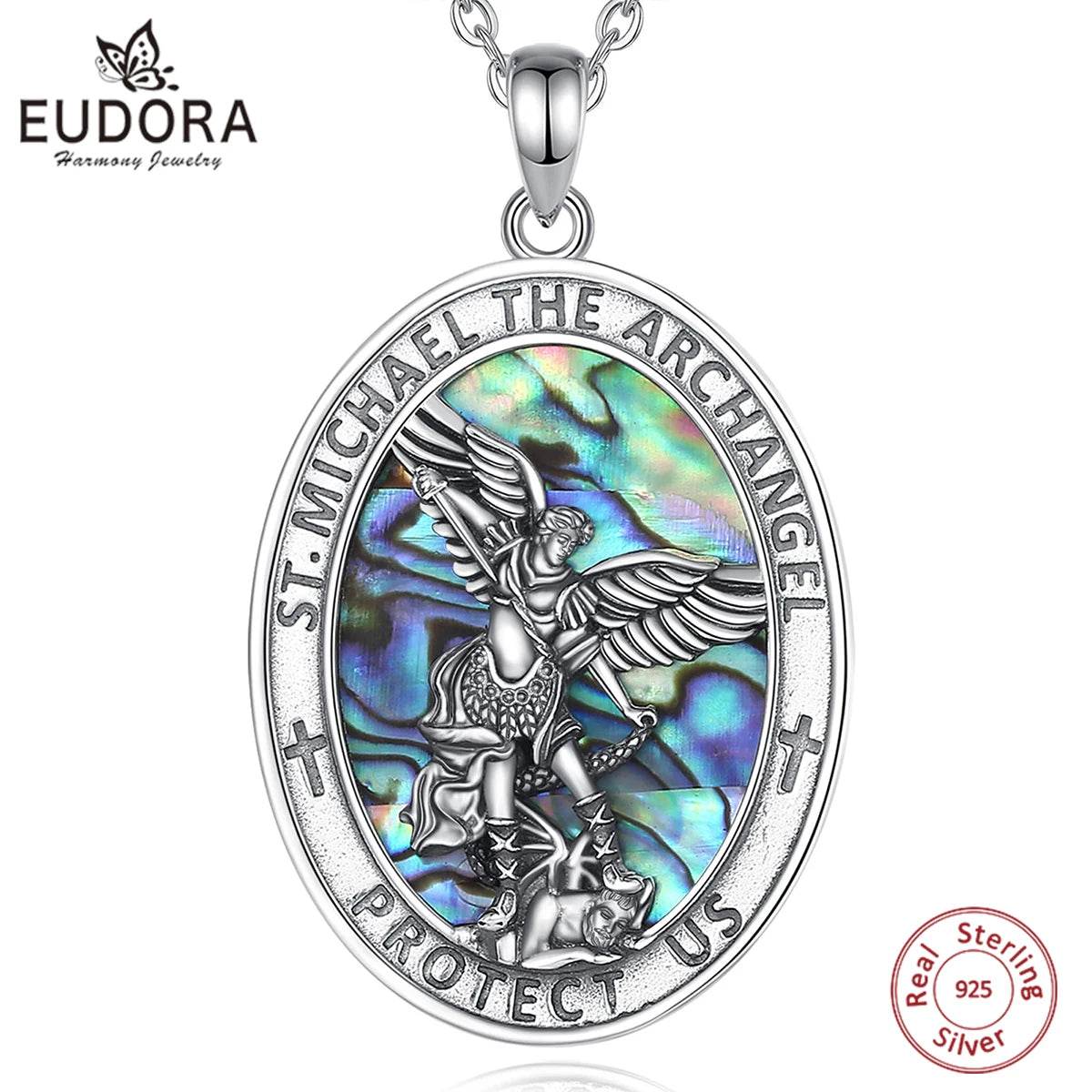925S St.Michael Archangel Necklace w/Abalone Shell - Shop Jobie