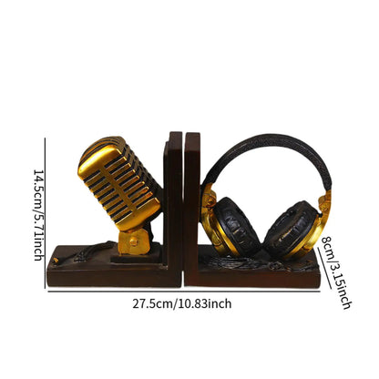 Bookends - Retro Microphone & Headphones