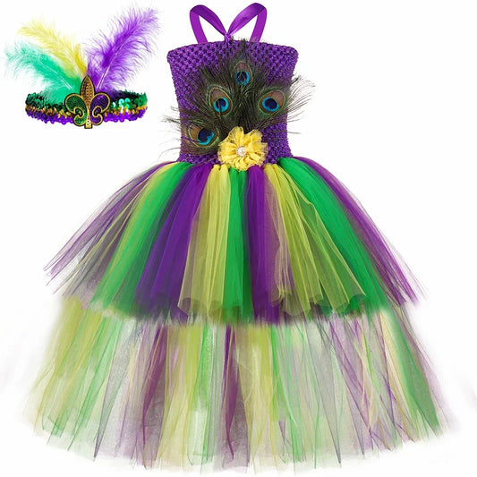 Mardi Gras - Kids Peacock Princess Tutu Dress