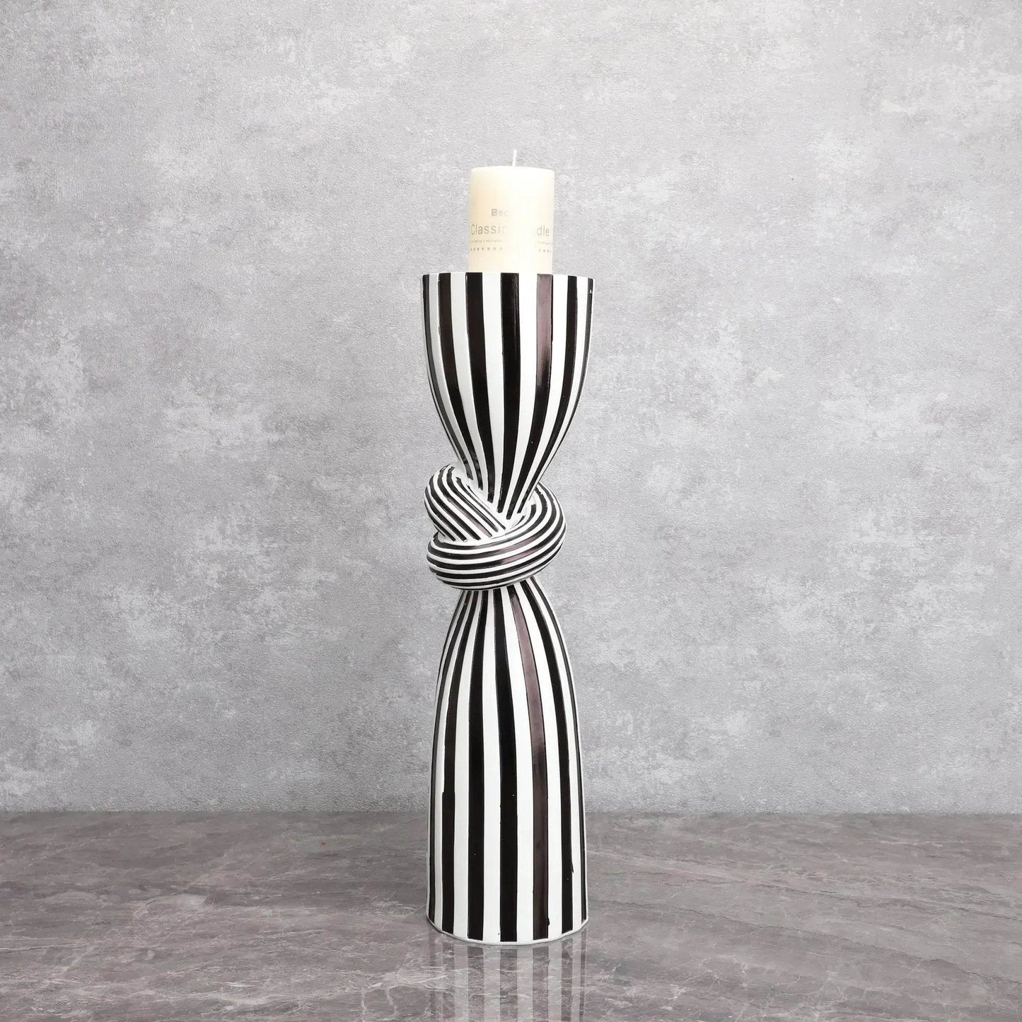 Black and White Striped Twisted Rope Knot Candle Stand - Shop Jobie