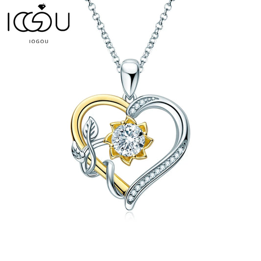 Moissanite Heart Sunflower Pendant Necklace