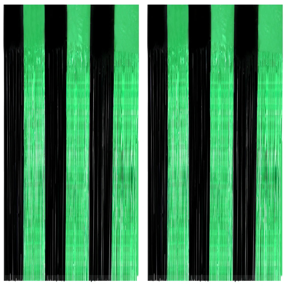 Versatile Black Green Metallic Fringe Backdrop Curtain