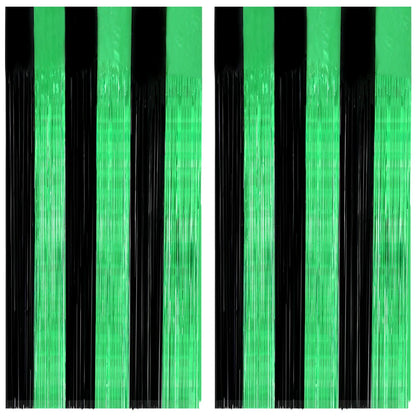 Versatile Black Green Metallic Fringe Backdrop Curtain
