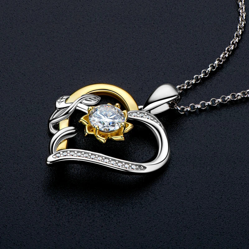 Moissanite Heart Sunflower Pendant Necklace