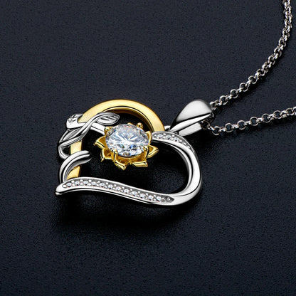 Moissanite Heart Sunflower Pendant Necklace