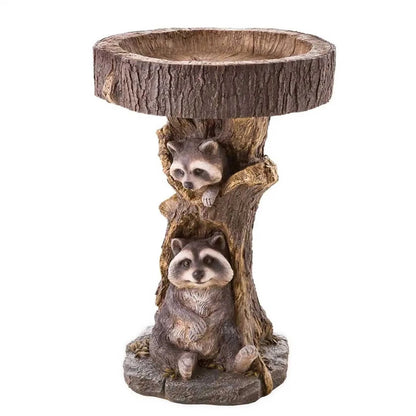 Resin Raccoon Statues Shallow Birdbath