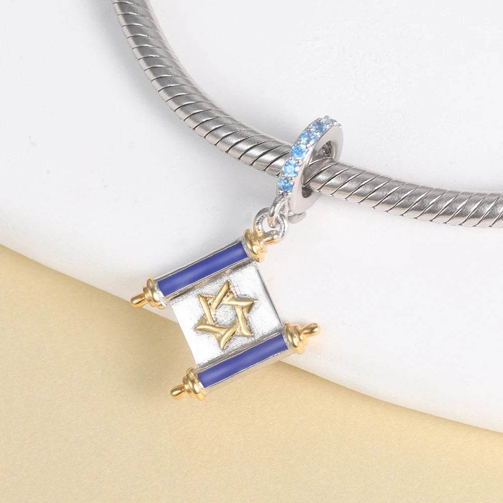 925S Jewish Scroll Bead With Cubic Zirconia Charm - Shop Jobie