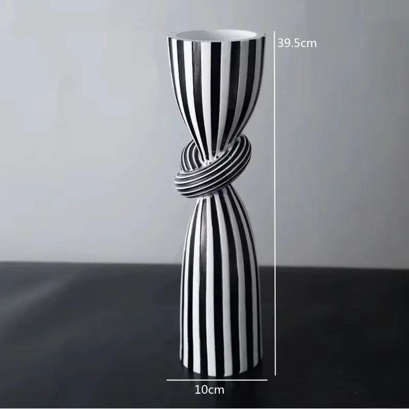 Black and White Striped Twisted Rope Knot Candle Stand - Shop Jobie