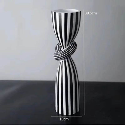 Black and White Striped Twisted Rope Knot Candle Stand - Shop Jobie