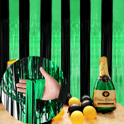 Versatile Black Green Metallic Fringe Backdrop Curtain
