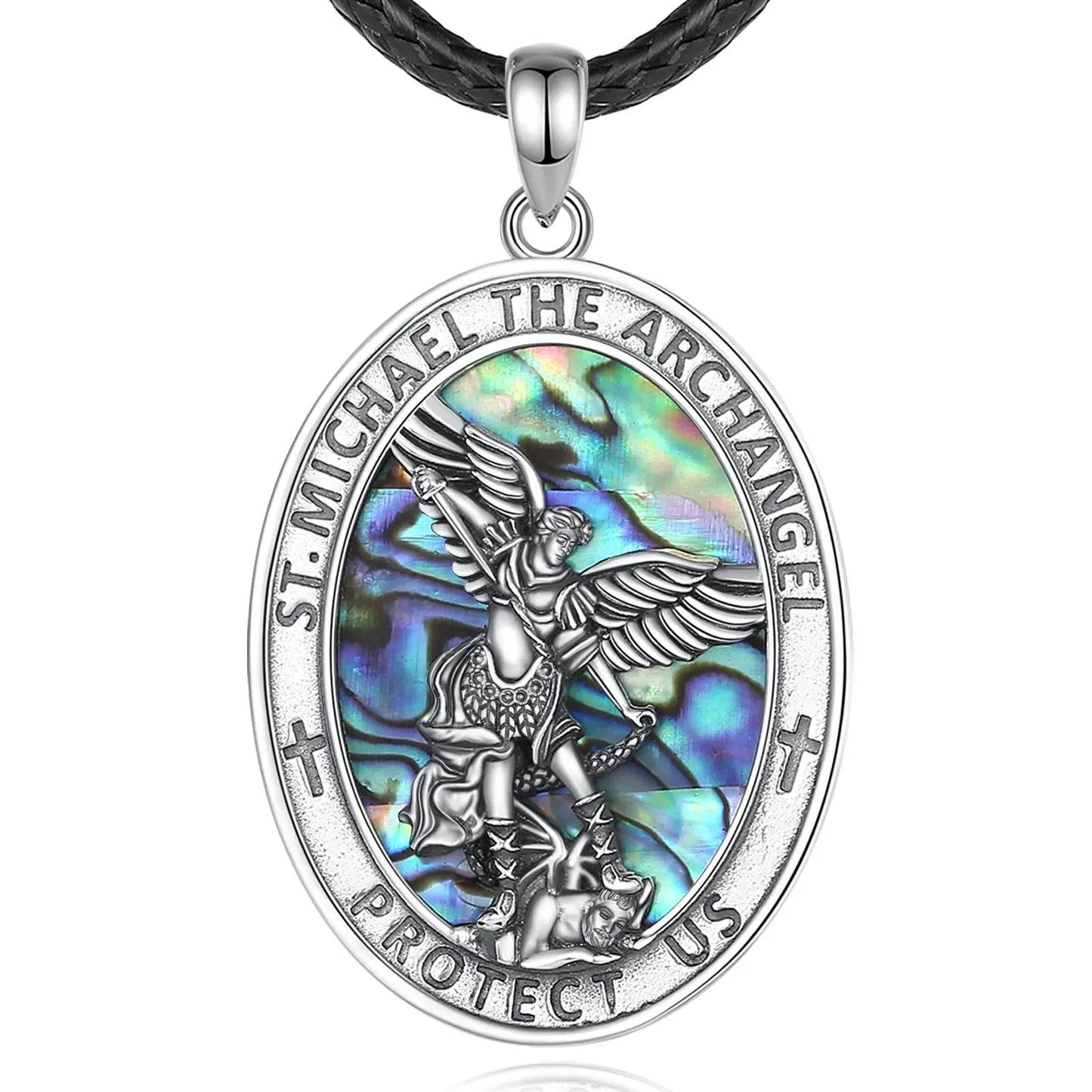 925S St.Michael Archangel Necklace w/Abalone Shell - Shop Jobie