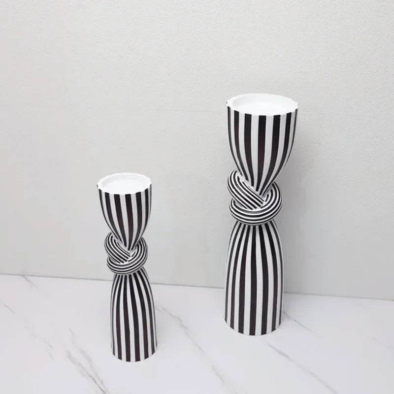 Black and White Striped Twisted Rope Knot Candle Stand - Shop Jobie