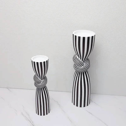 Black and White Striped Twisted Rope Knot Candle Stand - Shop Jobie