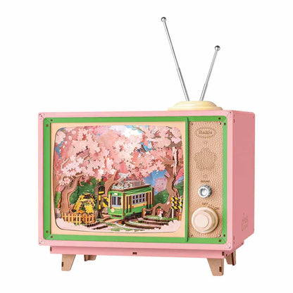 3D Wooden Puzzle DIY Kits - 283pc Sakura Dreamy Retro TV w/Lights