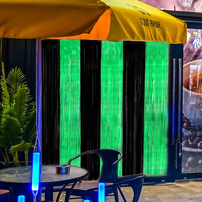 Versatile Black Green Metallic Fringe Backdrop Curtain