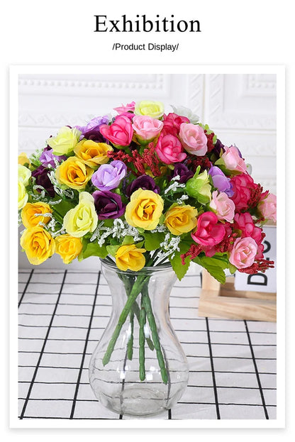 Silk Flower Bouquet - 7 Fork 21 Head Diamond Rose Flower