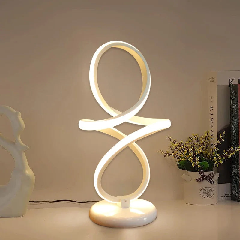 Modern Chrome Plated High Polished LED Table Lamp - Twisted Lines