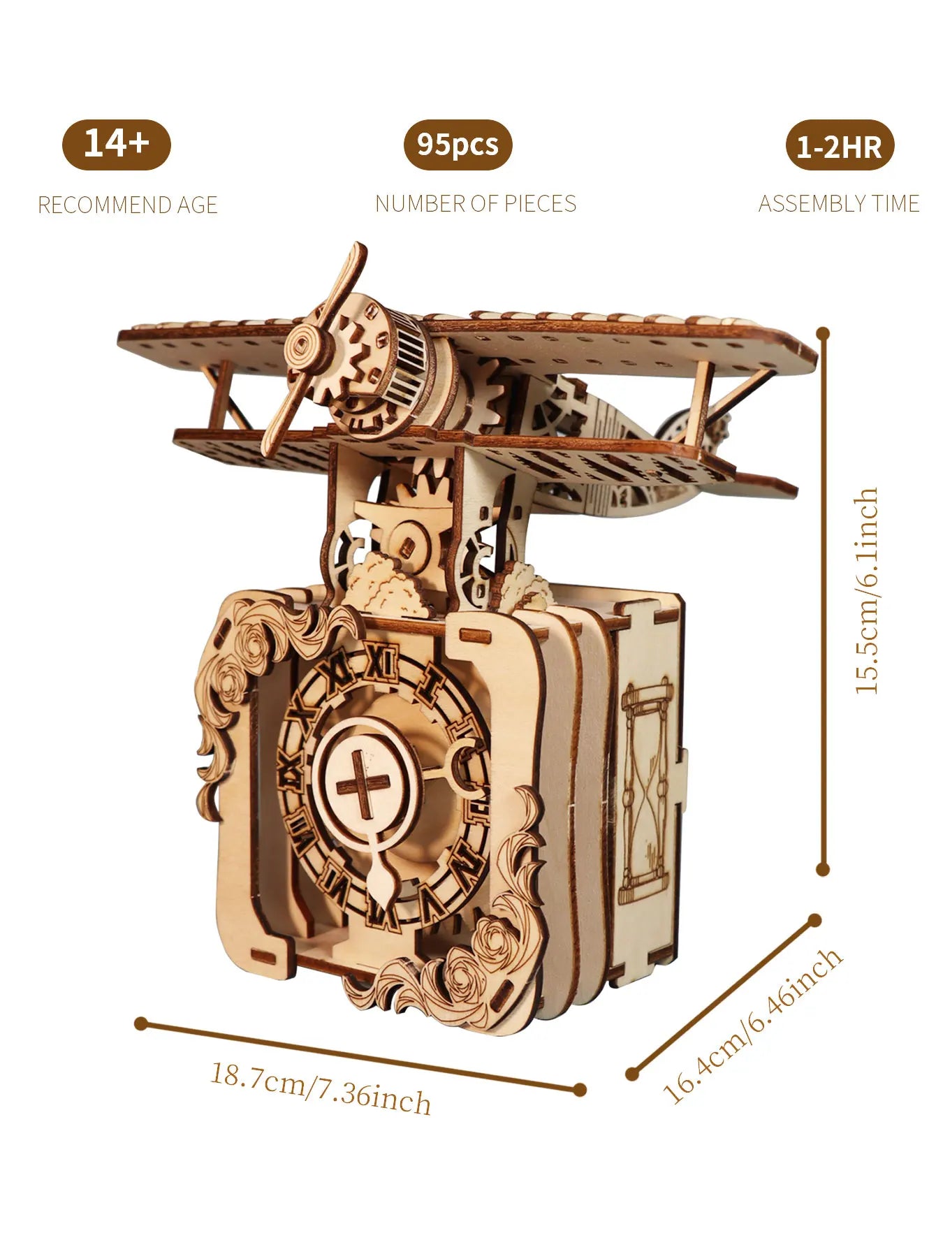 3D Wooden Puzzle 95pc Punk Airplane Music Box