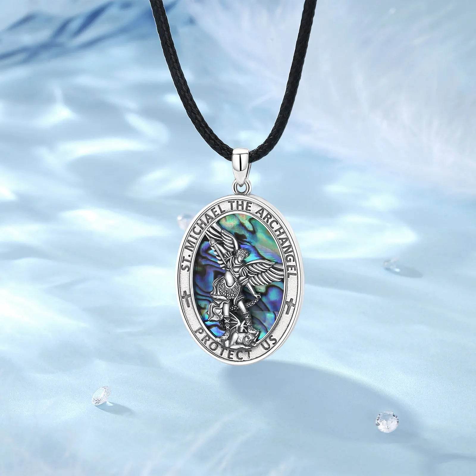 925S St.Michael Archangel Necklace w/Abalone Shell - Shop Jobie