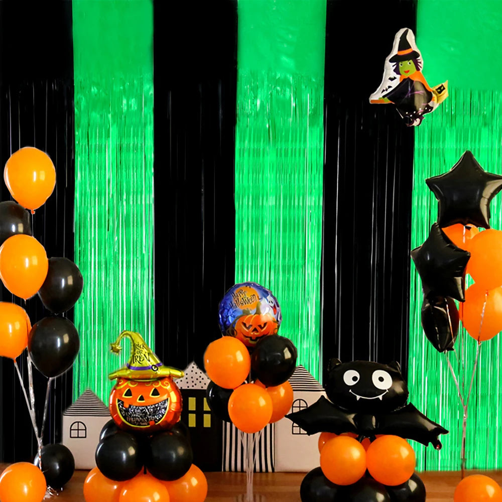 Versatile Black Green Metallic Fringe Backdrop Curtain