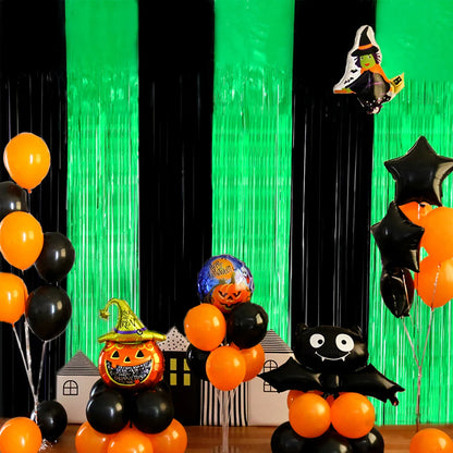 Versatile Black Green Metallic Fringe Backdrop Curtain