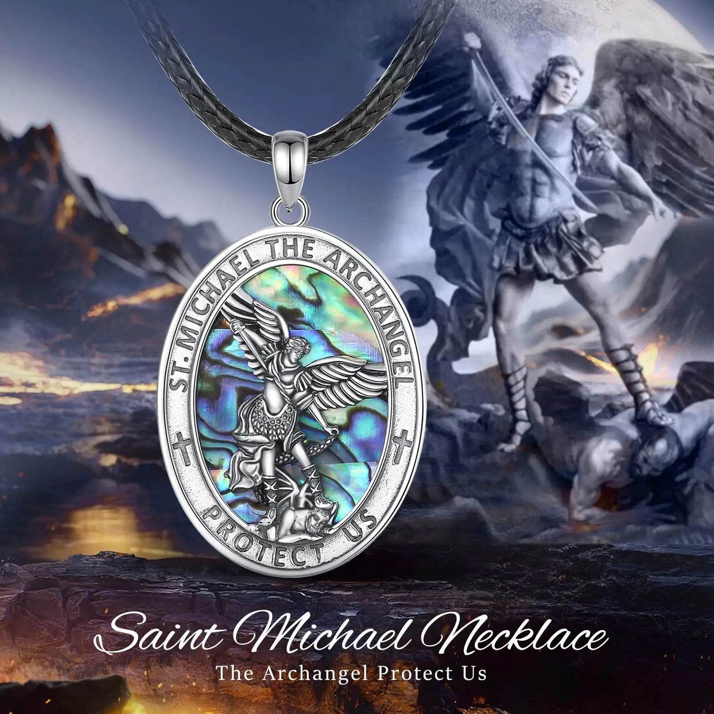 925S St.Michael Archangel Necklace w/Abalone Shell - Shop Jobie