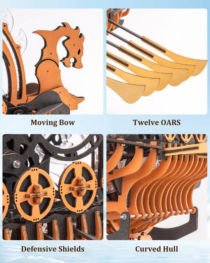 3D Wooden Puzzle - 229pc DIY Viking Dragon Ship