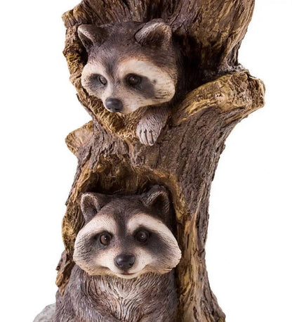 Resin Raccoon Statues Shallow Birdbath