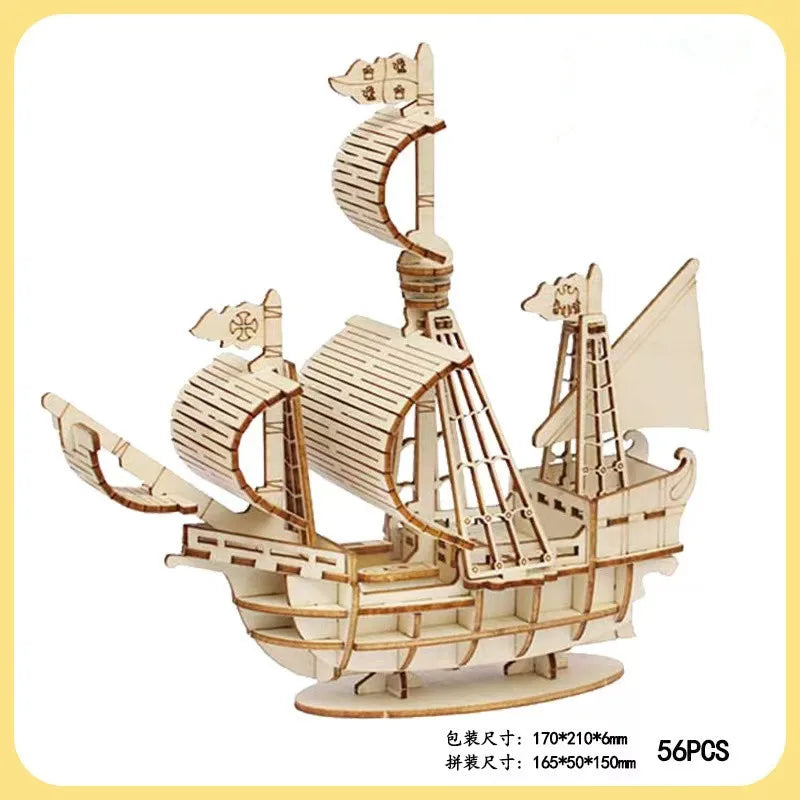 3D Wooden Puzzle Kits - Schooner 56pc