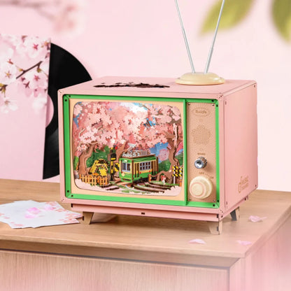 3D Wooden Puzzle DIY Kits - 283pc Sakura Dreamy Retro TV w/Lights
