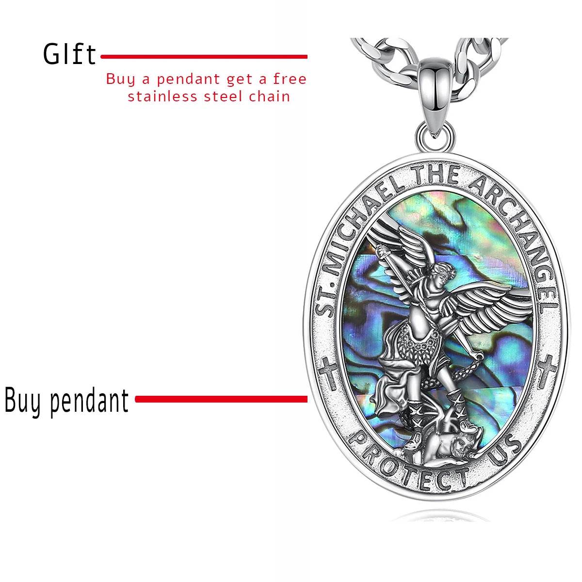 925S St.Michael Archangel Necklace w/Abalone Shell - Shop Jobie