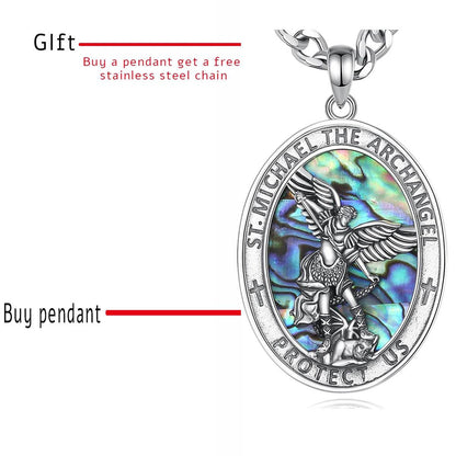 925S St.Michael Archangel Necklace w/Abalone Shell - Shop Jobie