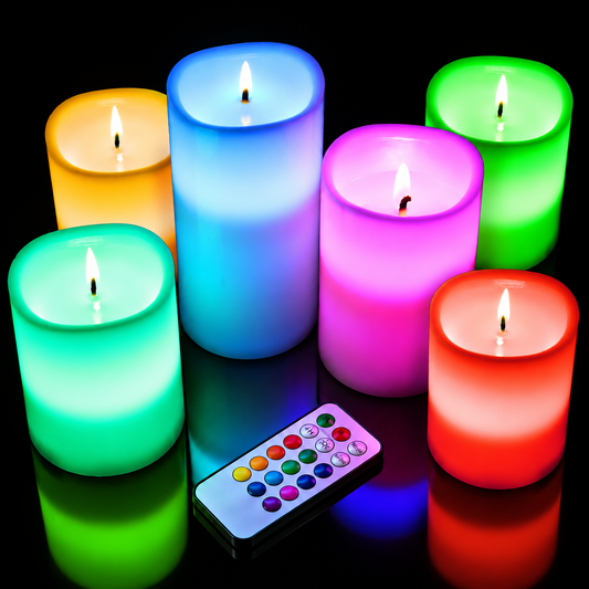 6pc LED Flameless Candle Set w/12 Color Options