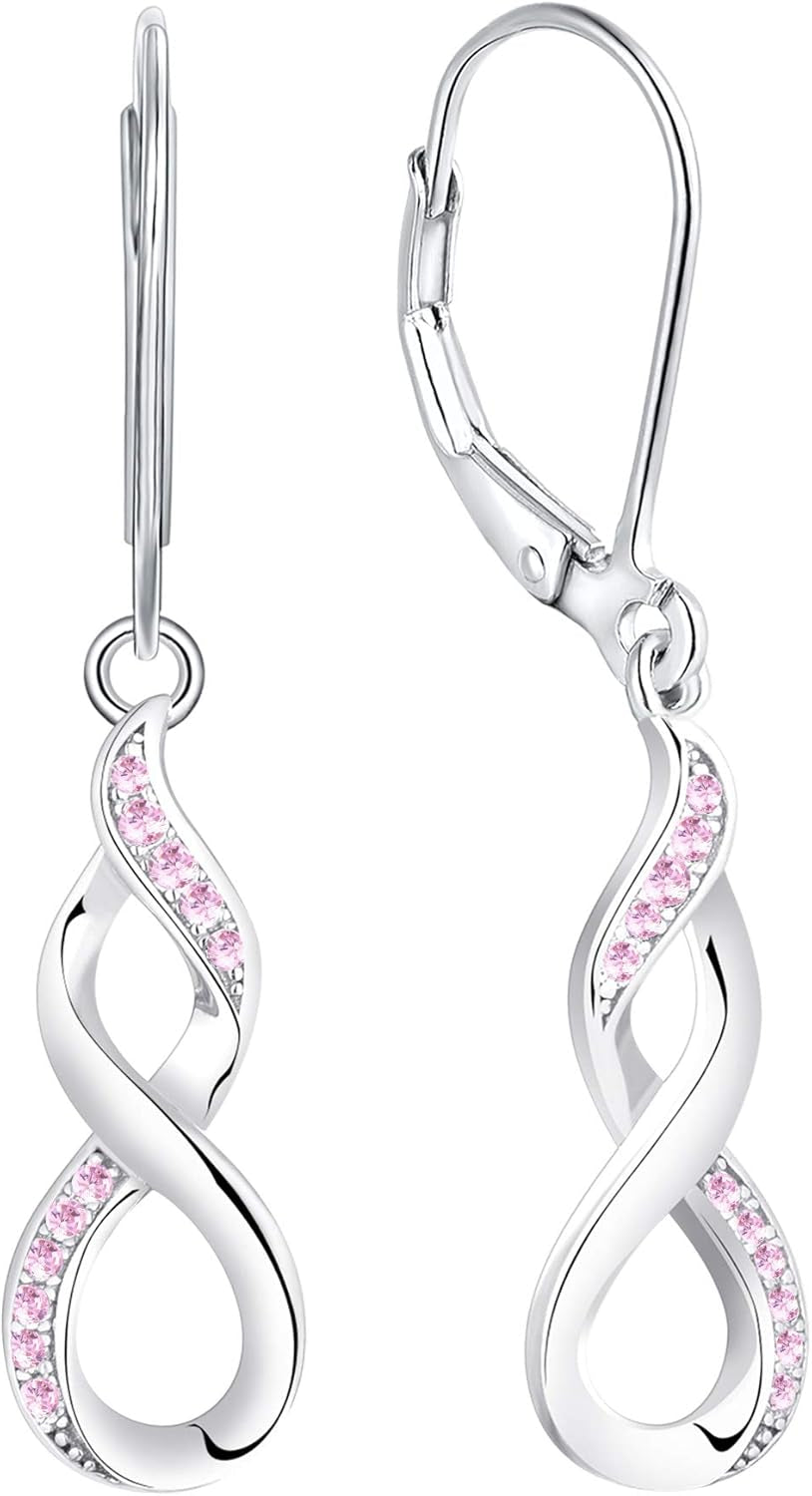 Dangle Drop Infinity Earrings 925 Sterling Silver Leverback Earrings 18K White Gold Jewelry for Women