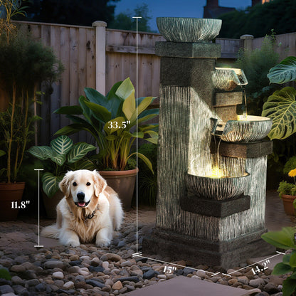 4-Tier Cascading Bowls Waterfall Fountain with LED Lights