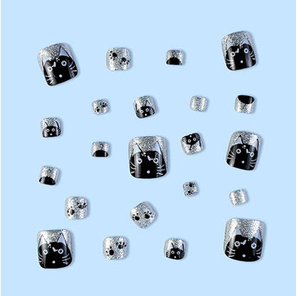 24pc Press On Toe Nails - Glitter Cats & Paws