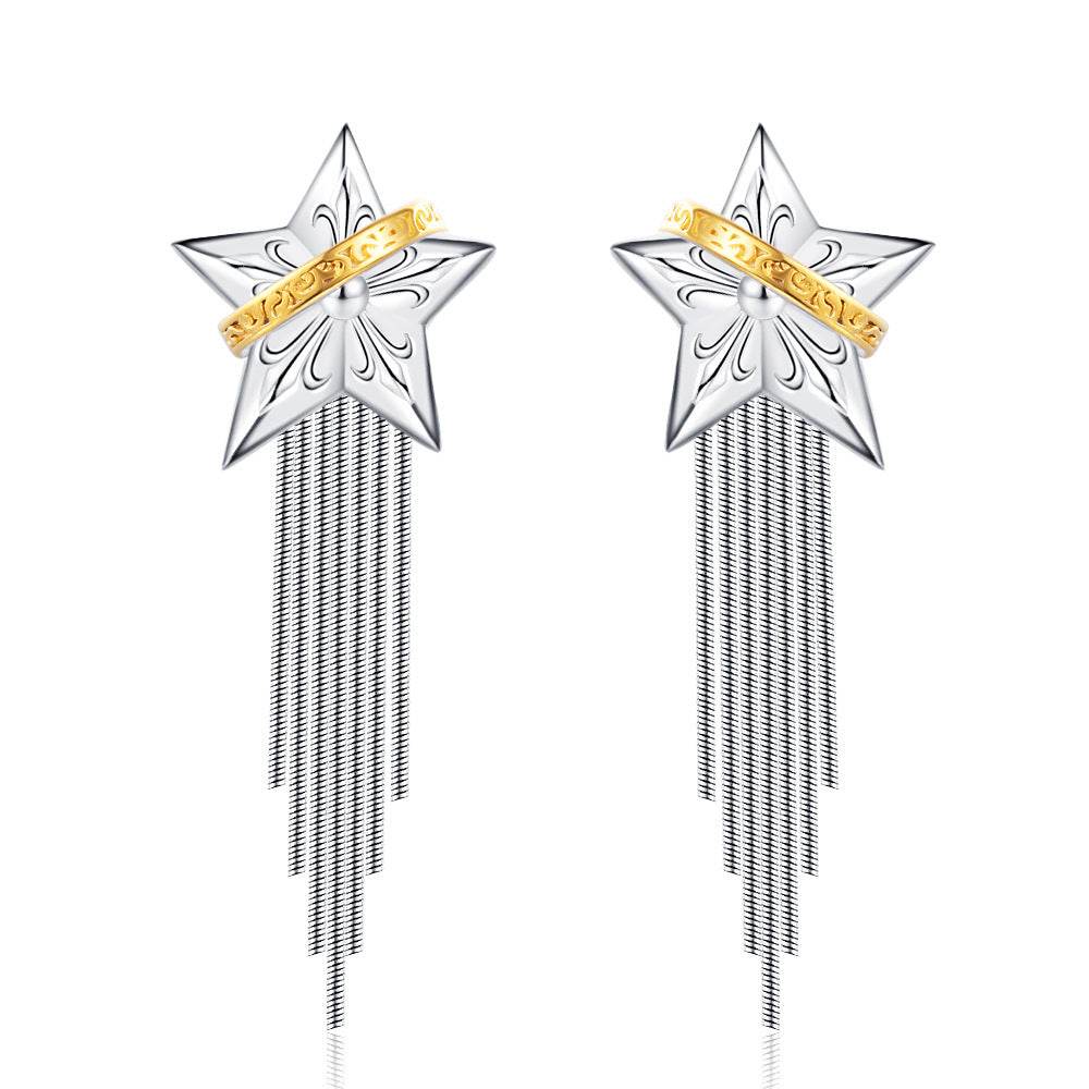 925 Sterling Silver Earrings - Tassel Niche Five-pointed Planet - Shop Jobie