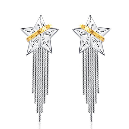 925 Sterling Silver Earrings - Tassel Niche Five-pointed Planet - Shop Jobie