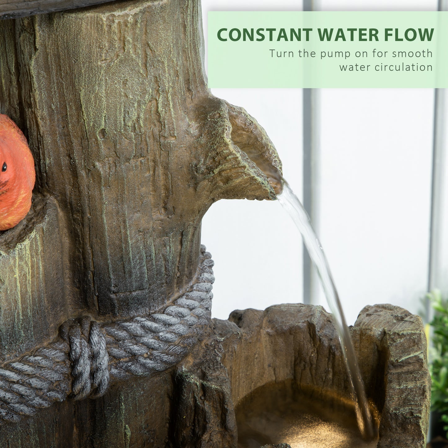 Birdhouse 3-Tier Lighted Log Garden Fountain