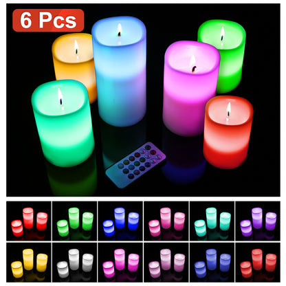 6pc LED Flameless Candle Set w/12 Color Options