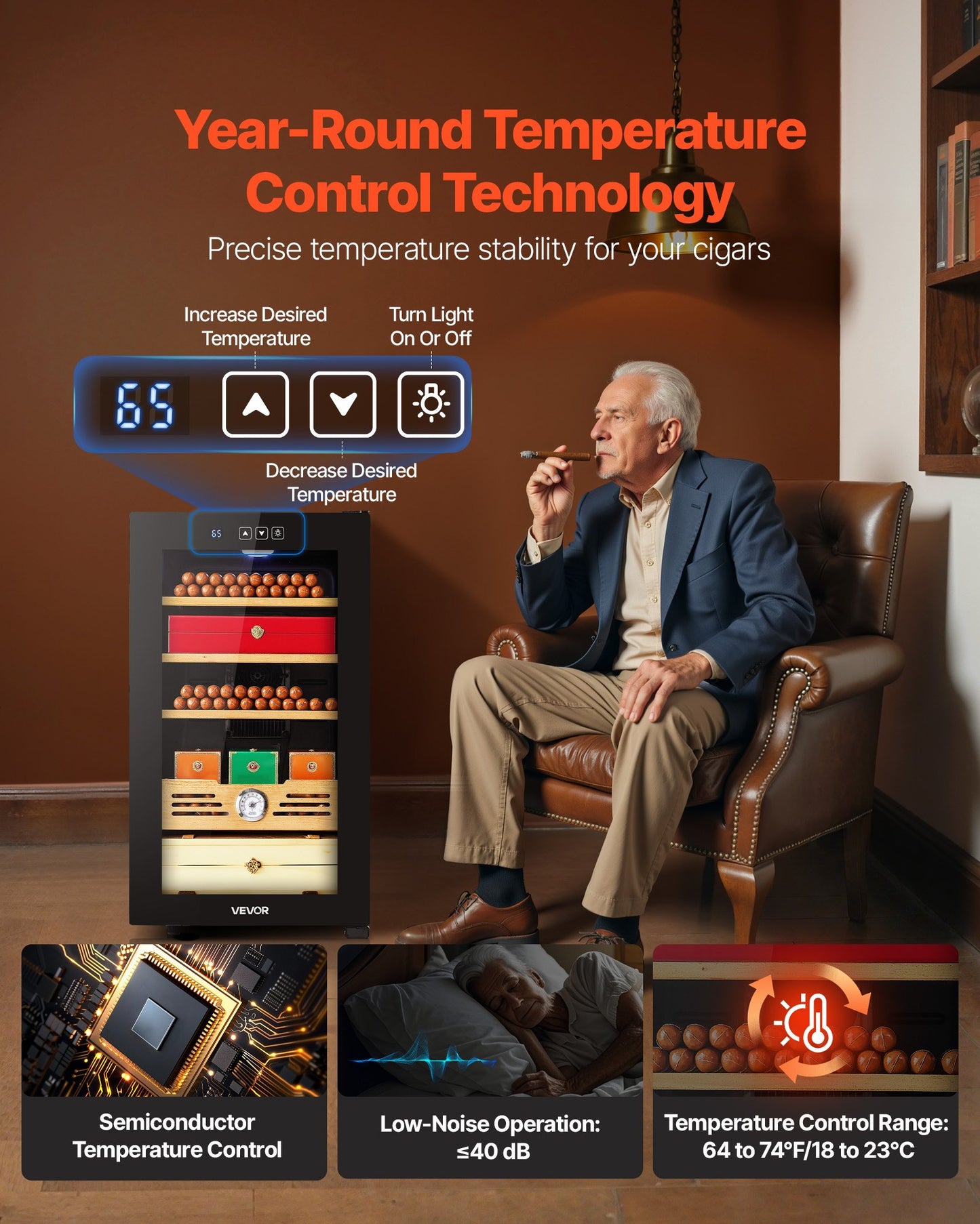 Spanish Cedar Wood Electric Humidor, 48L Cabinet