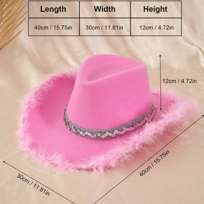 Sequined Ribbon & Upturned Eaves Raw Edge CowGirl Hat! - Shop Jobie
