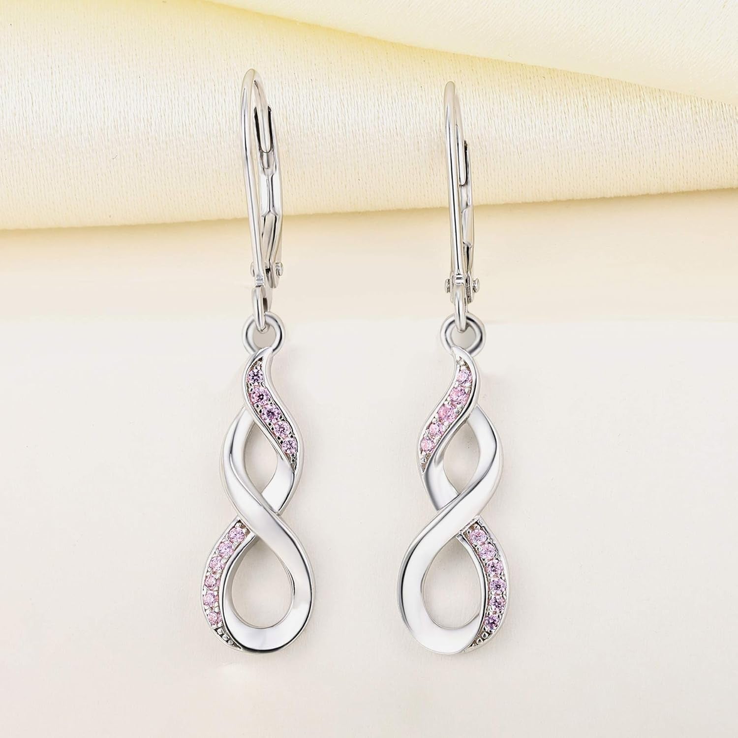 Dangle Drop Infinity Earrings 925 Sterling Silver Leverback Earrings 18K White Gold Jewelry for Women