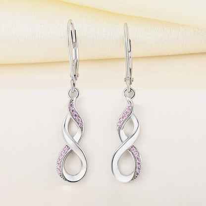 Dangle Drop Infinity Earrings 925 Sterling Silver Leverback Earrings 18K White Gold Jewelry for Women