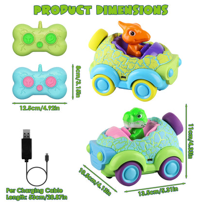 2-pk Dinosaur RC Car Set w/Lights + Music